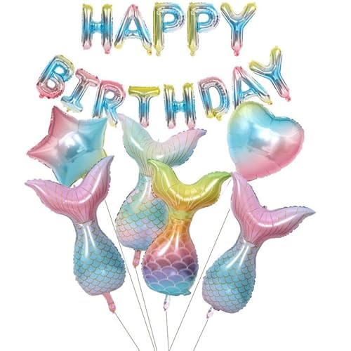Fesnova Meerjungfrau Geburtstags-Luftballons Set, Regenbogen Ombre Folienballons, Happy Birthday Banner, Pastell Farben Fesnova Meerjungfrau Geburtstags-Luftballons Set, Regenbogen Ombre Folienballons, Happy Birthday Banner, Pastell Farben von Fesnova