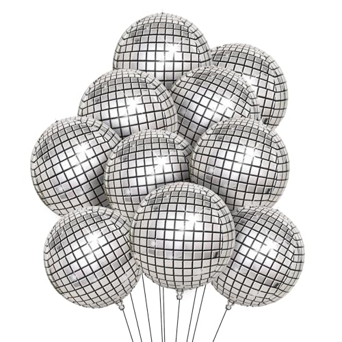 Fesnova Silbern Discokugel Luftballon, 10 Stück silberner Discoballon, für Geburtstag, Junggesellinnenabschied, 70er, 80er Jahre Motto, Abschlussfeier, Silvester, Abschlussball, Party Dekoration von Fesnova