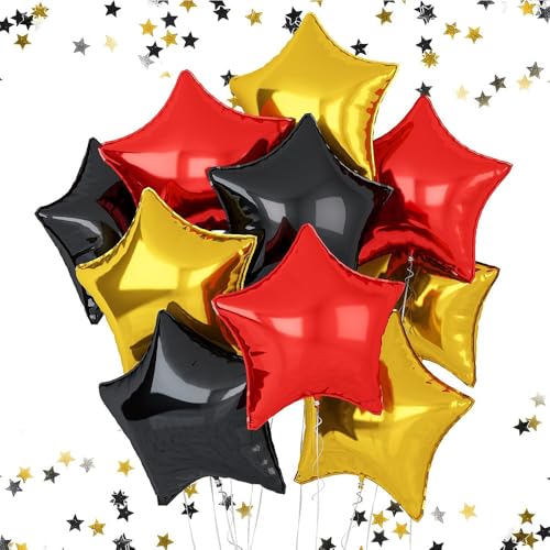 Fesnova Sternförmige Luftballons aus Folie,Gold Rot Schwarz, 10 Stück, Party-Dekoration von Fesnova