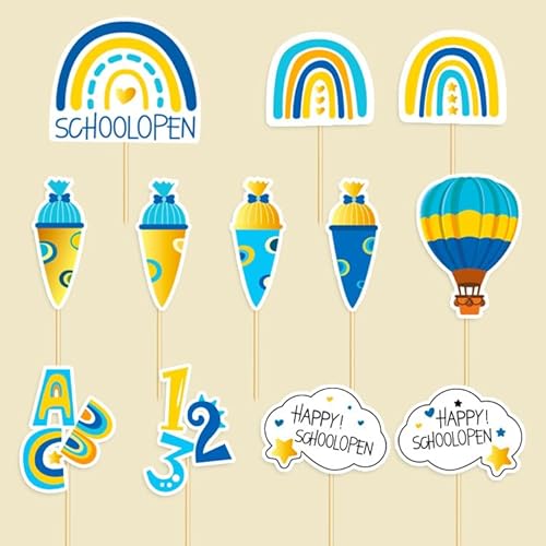 Fesnova Tortendeko Einschulung Cupcake Set,12 Stück Tortendeko Schulanfang,Regenbogen Design mit ABC und Zahlen, Kuchendekoration für Blau Einschulung Junge Deko Fesnova Tortendeko Einschulung Cupcake Set,12 Stück Tortendeko Schulanfang,Regenbogen Design mit ABC und Zahlen, Kuchendekoration für Blau Einschulung Junge Deko von Fesnova