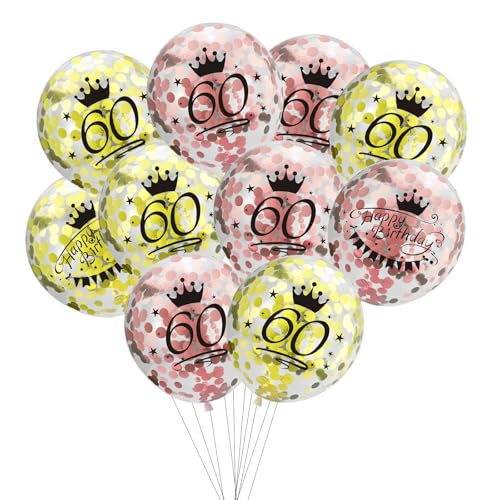 aFesnova 60. Geburtstag Konfetti-Luftballons Set, 10 Stück, Rosa und Gelb mit Kronen-Design, Happy Birthday Dekoration aFesnova 60. Geburtstag Konfetti-Luftballons Set, 10 Stück, Rosa und Gelb mit Kronen-Design, Happy Birthday Dekoration von Fesnova