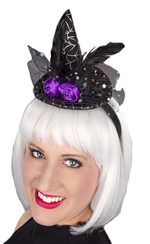 Festartikel-Müller Eleganter Mini-Hexenhut mit Federn, Schwarze Spitze, Lila Rosen, Strasssteine, Fascinator für Kostüme und Partys Festartikel-Müller Eleganter Mini-Hexenhut mit Federn, Schwarze Spitze, Lila Rosen, Strasssteine, Fascinator für Kostüme und Partys von Festartikel-Müller