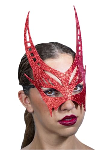 Festartikel-Müller Glitzernde Maske, Rot, Fabelwesen, Teufel, Maskenball-Kostüm, Karnevals-Accessoire, Kunstvolle Ausführung von Festartikel-Müller