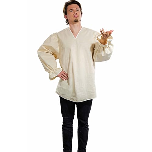 Festartikel-Müller Mittelalter Hemd Pirat Bauer Baumwolle Creme Natur für Herren Gr. S-XXXL Kostüm-Zubehör Mittelalterfest Fasching Karneval (XXL/XXXL) von Festartikel-Müller
