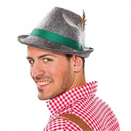 Herren Trachtenhut grau mit Feder Sepplhut Oktoberfest Hut Bayern Karneval von Festartikel-Müller