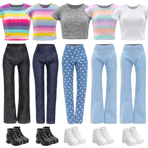 Festfun 15 Kleidung für Puppen Fashion Puppenkleidung enthält 5 Oberteile T-Shirt Outfits Kleidung 5 Hosen 5 Schuhe für 11,5 Zoll 30 cm Mädchen Puppen von Festfun