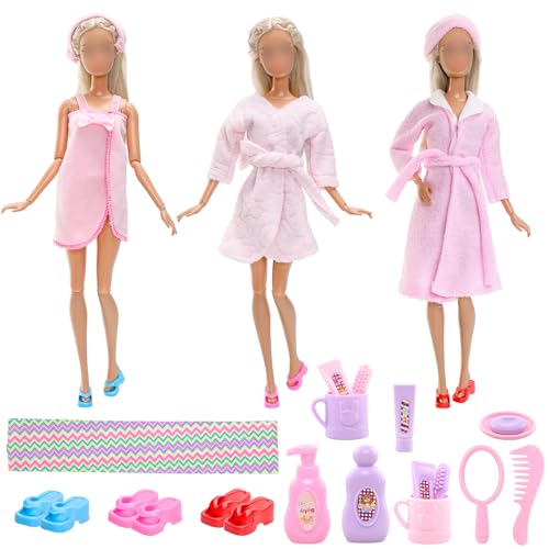 Festfun Kleidung für Puppen 19 Puppenkleidung enthält Bademantel Pyjamas Badetuch Zubehör Schuhe Pantoffeln für 11,5 Zoll 30 cm Mädchen Puppen von Festfun