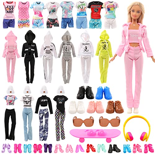 Festfun Kleidung für Puppen 35 Puppenkleidung enthält Fashion Sport Outfits Kleidung T-Shirt Oberteile Hosen Hut Schuhe Puppenzubehör Skateboard für 11,5 Zoll 30 cm Puppen Zufällig Verschickt von Festfun