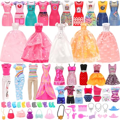 Festfun Kleidung für Puppen 48 Puppenkleidung enthält Party Kleider Outfits T-Shirt Oberteile Bluse Hosen Badeanzug Schuhe Puppenzubehör für 11,5 Zoll 30 cm Puppen von Festfun
