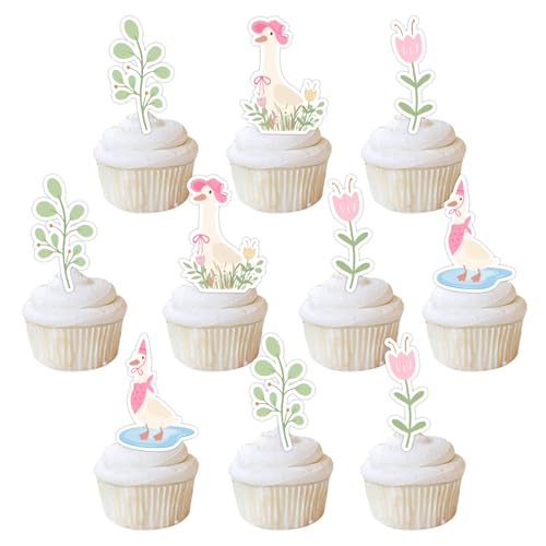 36 Stück Gänse-Cupcake-Topper, rosa Gans, Party-Dekorationen, Gänse-Thema, Kuchen-Dessert-Dekoration für Mädchen, 1. Party-Dekoration, Bauernhoftier-Gans, Babyparty, Party, eine alberne von Festiblast