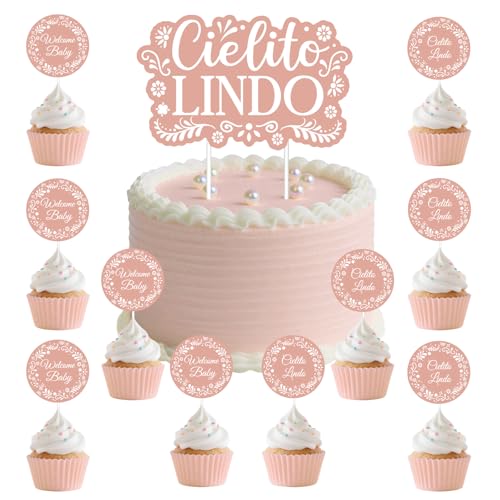 Cielito Lindo Kuchen Topper 25Stück Cielito Lindo Papel Picado Kuchen und Cupcake Toppers Rosa Talavera Kuchen Dekorationen für Mädchen Baby Dusche Mexikanische Cinco de Mayo Fiesta von Festiblast