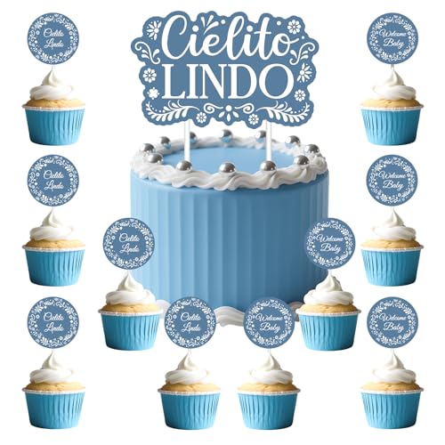 Cielito Lindo Party Dekorationen 25Stück Cielito Lindo Papel Picado Kuchen und Cupcake Toppers Blaue Talavera Kuchen Dekorationen für Jungen Baby Dusche Mexikanische Cinco de Mayo Fiesta von Festiblast