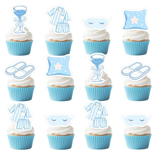 Cupcake-Aufsätze für Mädchen, Motiv: Gone Mild, Blau, Cocktail-Augenmaske, Kissen, Cupcake-Picks, Schlummer-Thema, Kuchendekorationen für Mädchen, Nacht, Pyjama, Junggesellinnenabschied, Partyzubehör Cupcake-Aufsätze für Mädchen, Motiv: Gone Mild, Blau, Cocktail-Augenmaske, Kissen, Cupcake-Picks, Schlummer-Thema, Kuchendekorationen für Mädchen, Nacht, Pyjama, Junggesellinnenabschied, Partyzubehör von Festiblast