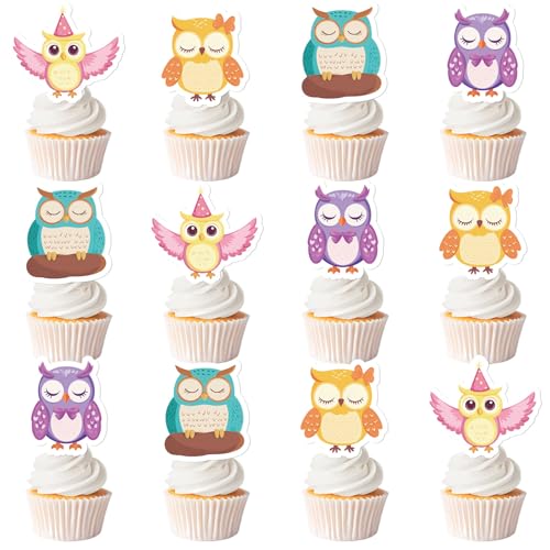 Cupcake-Topper, bunte Eulen-Aufsätze, Safari-Dschungel-Tier-Thema, Party-Kuchendekorationen für Grills, Geburtstag, Babyparty, Partyzubehör, 36 Stück Cupcake-Topper, bunte Eulen-Aufsätze, Safari-Dschungel-Tier-Thema, Party-Kuchendekorationen für Grills, Geburtstag, Babyparty, Partyzubehör, 36 Stück von Festiblast