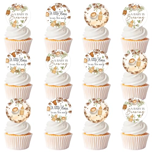 Cupcake-Topper für Babypartys, 36 Stück, "A Baby is Brewing" Cupcake-Topper, "A Little Bean Is On The Way", Dekoration für Babypartys, Kaffee-Thema, Kuchenspieße für etwas Süßes brauen Partyzubehör von Festiblast