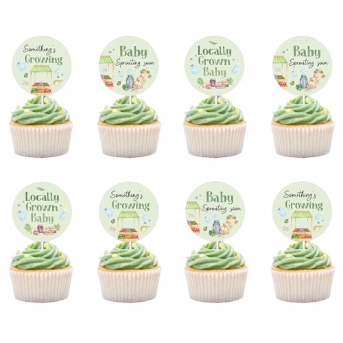 Cupcake-Topper für Babypartys, Gemüse, Obst, Bauernmarkt, Dekoration, grünes Baby, sprießt bald, Kuchenspieße für etwas wächst Bauernhof, Obst, Babyparty, Party, 36 Stück von Festiblast