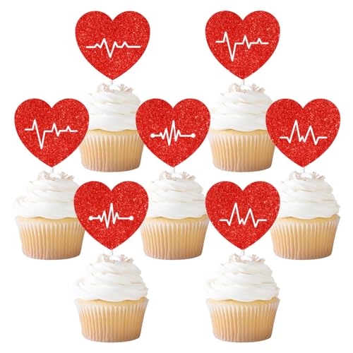 Cupcake-Topper mit Krankenschwester-Motiv, Herzschlag, Kurve, Cupcake-Topper, Krankenschwesterwoche, Party-Dekorationen, roter Glitzer, Glückwünsche, Krankenschwester-Kuchendekorationen für Cupcake-Topper mit Krankenschwester-Motiv, Herzschlag, Kurve, Cupcake-Topper, Krankenschwesterwoche, Party-Dekorationen, roter Glitzer, Glückwünsche, Krankenschwester-Kuchendekorationen für von Festiblast