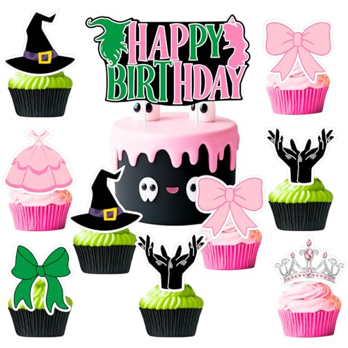 Hexen-Themen-Geburtstagsdekorationen, 25 Stück, Hexenprinzessin, Kuchen- und Cupcake-Topper, grün-rosa Schleifenkleid, magischer Hut, Kuchendekoration für Halloween, Mottogeburtstag, Partyzubehör Hexen-Themen-Geburtstagsdekorationen, 25 Stück, Hexenprinzessin, Kuchen- und Cupcake-Topper, grün-rosa Schleifenkleid, magischer Hut, Kuchendekoration für Halloween, Mottogeburtstag, Partyzubehör von Festiblast