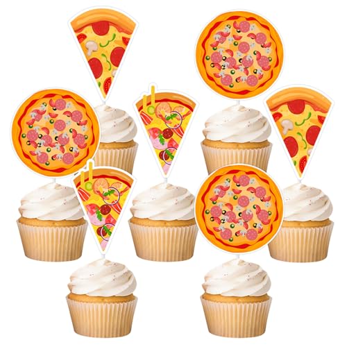 Kleine süße Pizza-Dessert-Cupcake-Topper, Fast Food, leckere Pizza-Themen-Dekoration, Scheiben, Baby-Dekorationen, Jungen und Mädchen, Happy Birthday, Babyparty, Partyzubehör, 36 Stück von Festiblast