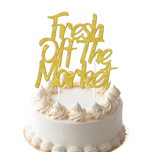 Kuchendekoration auf dem Bauernmarkt, "Fresh Off The Market", goldfarbenes Glitzerpapier, Party-Dekoration für Frauen, Brautparty, Verlobung, Junggesellinnenabschied Kuchendekoration auf dem Bauernmarkt, "Fresh Off The Market", goldfarbenes Glitzerpapier, Party-Dekoration für Frauen, Brautparty, Verlobung, Junggesellinnenabschied von Festiblast