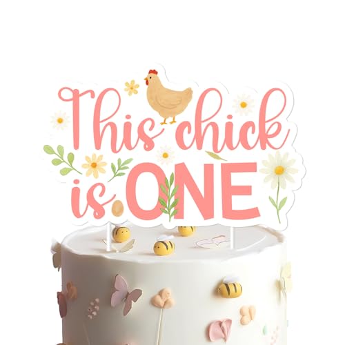 Kuchendekoration zum 1. Geburtstag, Huhn zum 1. Geburtstag, Party-Dekoration. Dieses Küken ist ein Cupcake-Pick, florales Henne-Kuchendekor für Mädchen, Barnyard Little Chick Thema, erster Geburtstag von Festiblast
