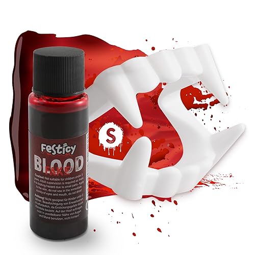 Festicy Kunstblut 25ml Filmblut und Vampirzähne Set I Halloween Blut I Kunst Blut und Vampir Zähne für 6-12 Jährige I Auswaschbares Fake Blut für Halloween und Fasching I Fake Blood I Real Look… Festicy Kunstblut 25ml Filmblut und Vampirzähne Set I Halloween Blut I Kunst Blut und Vampir Zähne für 6-12 Jährige I Auswaschbares Fake Blut für Halloween und Fasching I Fake Blood I Real Look… von Festicy