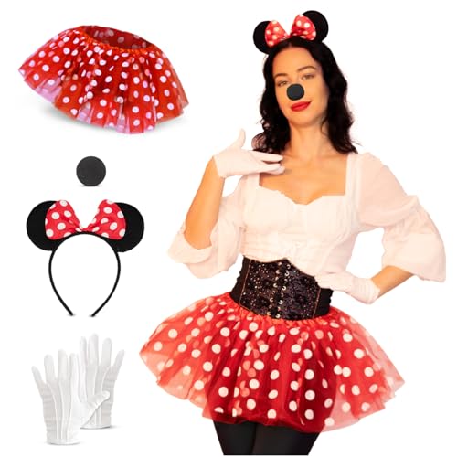 Festicy Maus Kostüm Damen 2025 als Karneval Kostüm Damen I One Size I mit gepunktetem rotem Tutu, Haarreif mit Ohren und mehr I Mini Maus Kostüm Damen Fasching I Haarreif Karneval Damen Party Festicy Maus Kostüm Damen 2025 als Karneval Kostüm Damen I One Size I mit gepunktetem rotem Tutu, Haarreif mit Ohren und mehr I Mini Maus Kostüm Damen Fasching I Haarreif Karneval Damen Party von Festicy