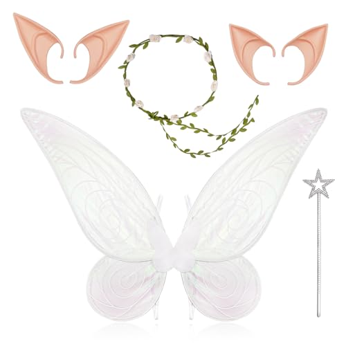 Fettwal Feenflügel Erwachsene Kinder Damen, Feen Kostüm Damen Kinder, Feen Flügel Elfen Kostüm Damen, mit 2 Paar Elfenohren, Elfengirlande, Feenflügel Kostüme, für Halloween Karneval Ostern (Weiß) Fettwal Feenflügel Erwachsene Kinder Damen, Feen Kostüm Damen Kinder, Feen Flügel Elfen Kostüm Damen, mit 2 Paar Elfenohren, Elfengirlande, Feenflügel Kostüme, für Halloween Karneval Ostern (Weiß) von Fettwal