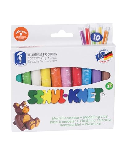 Feuchtmann SCHUL-KNET Basic | Knetset 10 x 18g Kinderknete in Stangen | vegane und glutenfreie Spielknete | nicht trocknende Knete | ungiftige Modelliermasse für Kinder von Feuchtmann