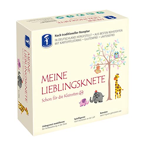 Feuchtmann MEINE LIEBLINGSKNETE Basic + Teigrolle | Knetset 4 x 150g Kinderknete in Dosen | vegane und glutenfreie Spielknete | ungiftige Knete | lufttrocknende Modelliermasse für Kinder von Feuchtmann