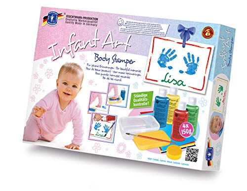 Feuchtmann 628.0821 - Infant Art Body Stamper, Mal- und Abdruck-Set für Babys, umfangreiches 13-teiliges Baby-Set mit 4 Farben, Tonpapier, Stempelkissen und Schwamm, für kreatives Spielen von Feuchtmann Spielwaren