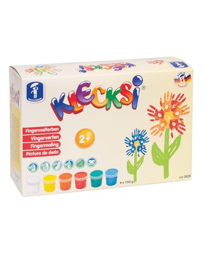 Feuchtmann 633.0626 - KLECKSi Fingermalfarbe Basic Maxi, 6 x 150g Dosen, 6 hochwertige Farben für Kinder ab 2 Jahren, ideal für Kindergarten, Kita, Schule und Hort zum kreativen Spielen von Feuchtmann