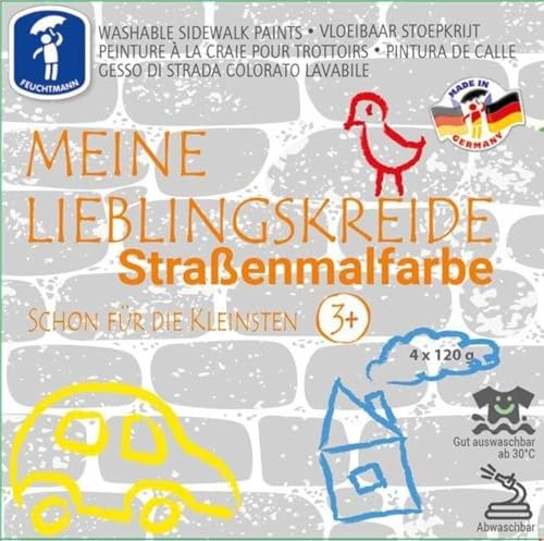 Feuchtmann 657.5005 - Meine Lieblingskreide, 4 Dosen mit je 120 g, flüssige Straßenmalfarbe, ideal für Kindergarten, Kita, Schule und Hort zum kreativen Spielen von Feuchtmann