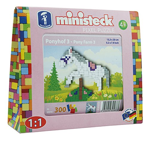 Ministeck 32587 - Mosaikbild Ponyhof 3 Pony springend, Steckplatte, ca. 300 Teile und Zubehör, als Geschenk für kreatives Spielen von Feuchtmann