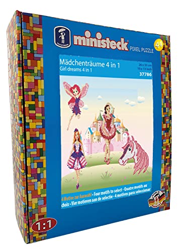 Ministeck 37786 - Mosaikbild 4 in 1 Mädchenträume, ca. 26 x 33 cm große Steckplatte mit ca. 1.800 bunten Steinen, Steckspaß für Kinder ab 4 Jahren von Ministeck