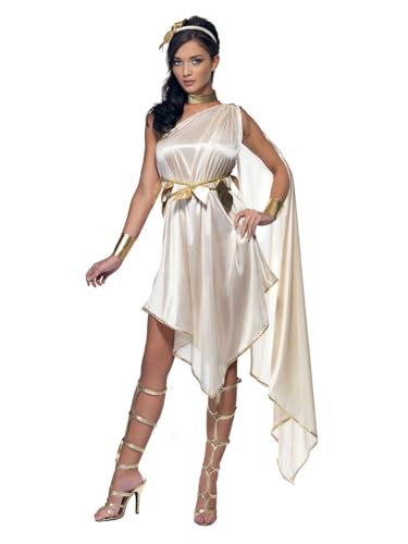 Fever 20561L Damen Göttin Kostüm, Kleid, Gürtel, Armmanschetten, Halsband und Haarreif, Transparent, Größe: L, 20561 von Smiffys