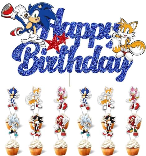 Kinder Geburtstag Party Kuchen Topper Sonik Hedgehog Happy Birthday 1-Stück Cupcake Toppers von Fexinshern