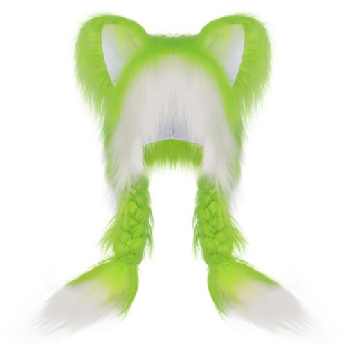 Fexofao Fursuit Katzenohr-Kopfbedeckung, pelzig, warm, niedlicher Hut, 70,1 x 35,1 cm, Cosplay-Kostüm, Party-Kopf-Zubehör für Damen, Grün, Einheitsgröße Fexofao Fursuit Katzenohr-Kopfbedeckung, pelzig, warm, niedlicher Hut, 70,1 x 35,1 cm, Cosplay-Kostüm, Party-Kopf-Zubehör für Damen, Grün, Einheitsgröße von Fexofao