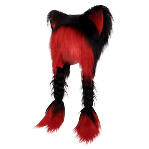 Fexofao Fursuit Katzenohr-Kopfbedeckung, pelzig, warm, niedlicher Hut, 70,1 x 35,1 cm, Cosplay-Kostüm, Party-Kopf-Zubehör für Damen, Rot, Einheitsgröße Fexofao Fursuit Katzenohr-Kopfbedeckung, pelzig, warm, niedlicher Hut, 70,1 x 35,1 cm, Cosplay-Kostüm, Party-Kopf-Zubehör für Damen, Rot, Einheitsgröße von Fexofao