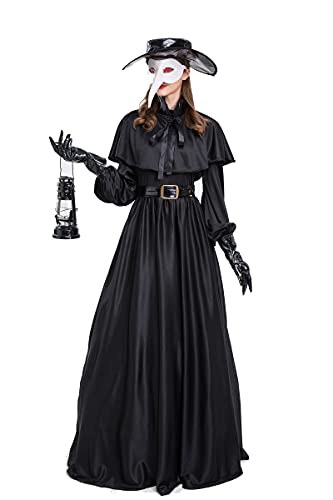 Feynman Herren Mittelalter Steampunk Pest-Doktor Pest Arzt Halloween Kostüm mit Pestdoktor Accessoire Set (L, Schwarz (Damen)) von Feynman