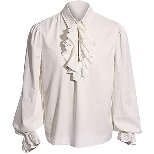 Feynman Herren Piratenhemd Mittelalter Steampunk Hemd - Gothic Viktorianisches Renaissance Hemd mit Rüschen für Cosplay, LARP, Halloween, Karneval von Feynman
