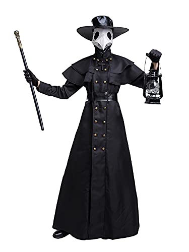 Feynman Herren Mittelalter Steampunk Pest-Doktor Pest Arzt Halloween Kostüm mit Pestdoktor Accessoire Set (XXL, Schwarz) von Feynman