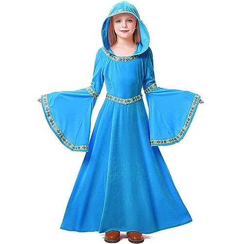 Feynman Kinder Mädchen Mittelalter Kostüm mittelalterlichen Renaissance Adels Palast Prinzessin Kleid Halloween viktorianischen Königin Kostüm Blau L von Feynman
