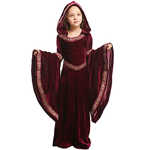 Feynman Kinder Mädchen Mittelalter Kostüm mittelalterlichen Renaissance Adels Palast Prinzessin Kleid Halloween viktorianischen Königin Kostüm Weinrot L von Feynman