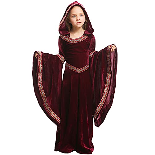 Feynman Kinder Mädchen Mittelalter Kostüm mittelalterlichen Renaissance Adels Palast Prinzessin Kleid Halloween viktorianischen Königin Kostüm Weinrot M von Feynman