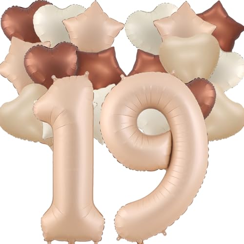 101,6 cm große Folienballons mit Zahl 19, Helium, Zahlenballon mit neutralen cremefarbenen, karamellfarbenen, beigebraunen Herzballons, Sternballons für 19 Jahre altes Mädchen, Jungen, 19. Geburtstag 101,6 cm große Folienballons mit Zahl 19, Helium, Zahlenballon mit neutralen cremefarbenen, karamellfarbenen, beigebraunen Herzballons, Sternballons für 19 Jahre altes Mädchen, Jungen, 19. Geburtstag von Fezava