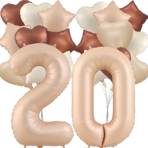 101,6 cm große Helium-Folienballons mit neutralen cremefarbenen, karamellfarbenen, beigebraunen Herzballons, Sternballons für das 20-jährige Mädchen, Jungen, 20. Geburtstag, Party-Dekoration 101,6 cm große Helium-Folienballons mit neutralen cremefarbenen, karamellfarbenen, beigebraunen Herzballons, Sternballons für das 20-jährige Mädchen, Jungen, 20. Geburtstag, Party-Dekoration von Fezava