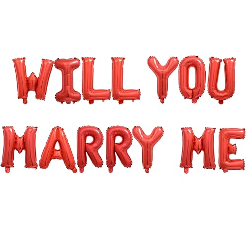 28 rote Luftballons mit Aufschrift "Will You Marry Me", 40,6 cm, Folien-Buchstaben-Dekorationen, Party-Dekoration, rote Buchstaben-Luftballons "Will You Marry Me", Partyzubehör 28 rote Luftballons mit Aufschrift "Will You Marry Me", 40,6 cm, Folien-Buchstaben-Dekorationen, Party-Dekoration, rote Buchstaben-Luftballons "Will You Marry Me", Partyzubehör von Fezava