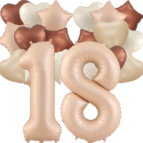 Fezava 101,6 cm große Zahl 18. Luftballons 20 Stück große Helium-Folienballon mit neutraler Creme, Karamell, Beige, Braun Herz & Stern Luftballons für 18. Geburtstag Party Dekoration Fezava 101,6 cm große Zahl 18. Luftballons 20 Stück große Helium-Folienballon mit neutraler Creme, Karamell, Beige, Braun Herz & Stern Luftballons für 18. Geburtstag Party Dekoration von Fezava