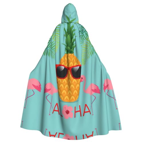 Fgwaauh 147,3 cm Umhang mit Kapuze, Ananas-Flamingo, Unisex, volle Länge, Kapuzenumhang, Halloween, Party, Cosplay, Kostüm, Umhang von Fgwaauh